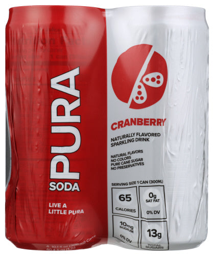 PURA SODA: Soda Cranberry 4Pk, 40.4 fo