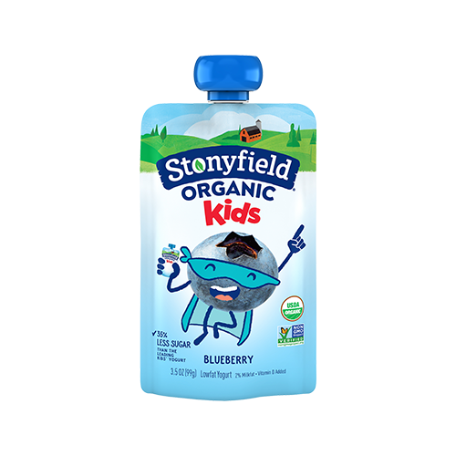 STONYFIELD: Organic Whole Milk Yogurt Pouch Blueberry, 3.5 oz